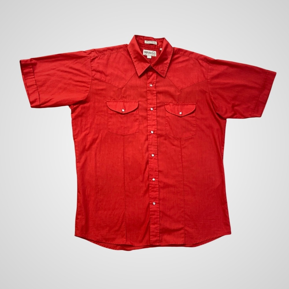 Sheplers Western Shirt Mens L Red Excellent Short Sleeve Pearl Snap Solid Fit